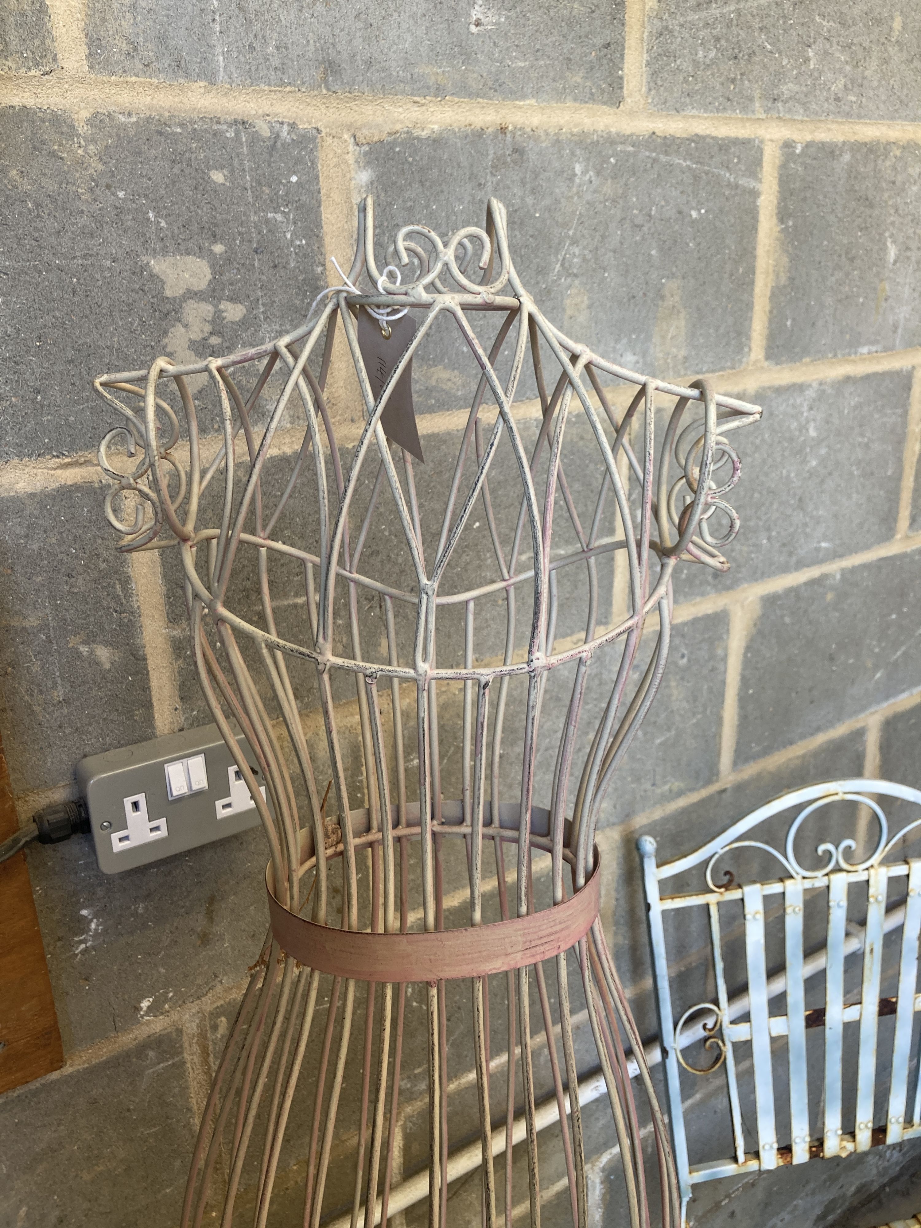 A wirework dressmakers dummy, height 155cm